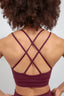 buttery soft women's cross-back yoga sports bra in maroon eco-friendly fabric