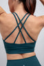 buttery soft women's cross-back yoga sports bra in teal eco-friendly fabric