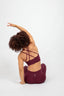 butter soft high-waisted maroon leggings and cross-back bra yoga bra in recycled fabric