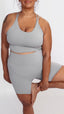 Womens grey yoga set with longline bra and 6" bike shorts 