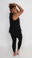 organic cotton womens black relaxed muscle tank top and compression leggings