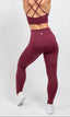 maroon burgundy high rise eco-friendly legging and cross back longline sports bra