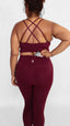 buttery soft non-toxic burgendy yoga leggings and sports bra
