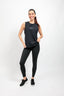 women's sustainable black compression leggings with pockets and soft organic cotton muscle tank