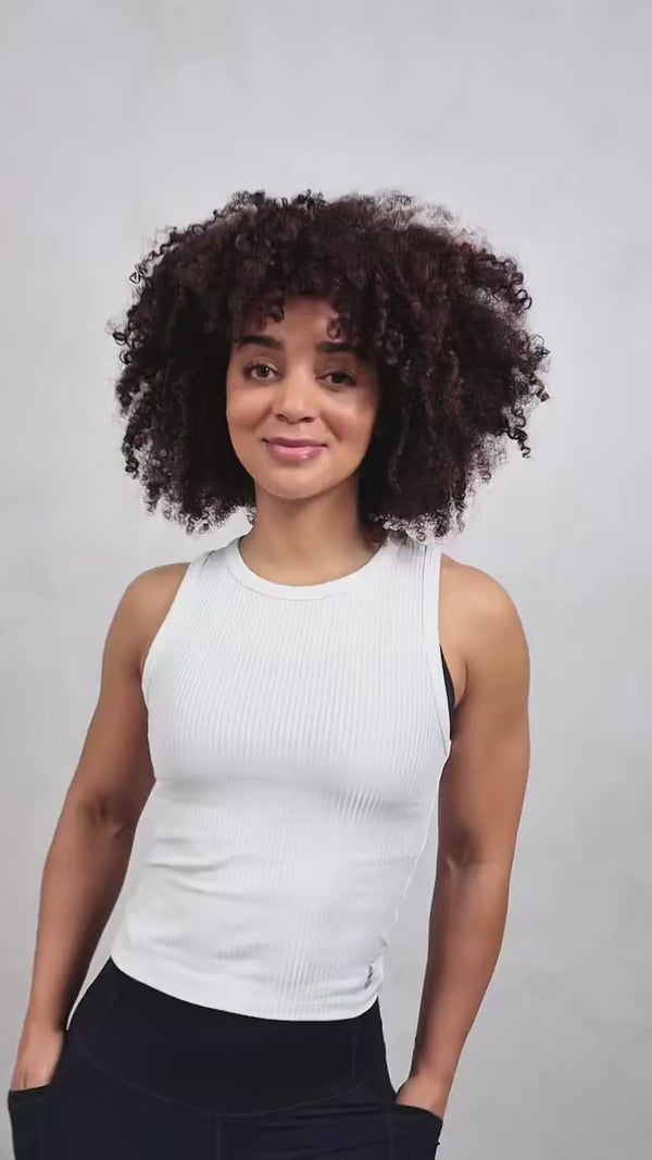 recycled italian fabric cropped ribbed womens tank top white and butter soft leggings