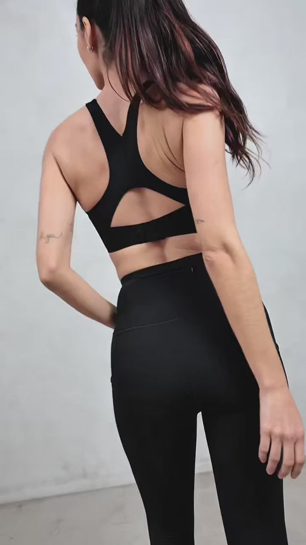 sustainable black performance sportswear womens supportive sports bra and high-waist legging