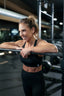 eco-friendly womens activewear performance black compression leggings and high support sports bra 