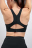 womens recycled high waist black workout leggings with pockets and adjustable high support sports bra