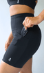 sustainable black womens sports 6" bike shorts with pockets