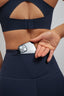 eco-friendly womens navy performance leggings with pockets and high impact adjustable sports bra