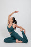 sustainable high-waisted buttery soft blue-green leggings and longline yoga sports bra