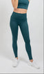 Teal green blue high waist sustainable leggings and longline sports bra 