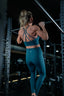 butter soft womens cross back yoga sports bra and high waist leggings in teal blue-green